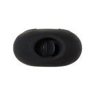 Close up of the Evolved Lickity Slit Oral Clit Massager in black on a white surface