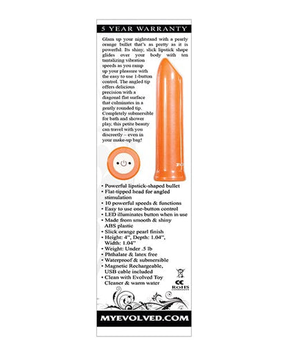 Evolved Lipstick Vibrator Orange Evolved Lip Service Rechargeable Bullet Vibrator at the Haus of Shag