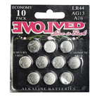 Evolved LR-44 battery 10-pack of alkaline button cell batteries for reliable power