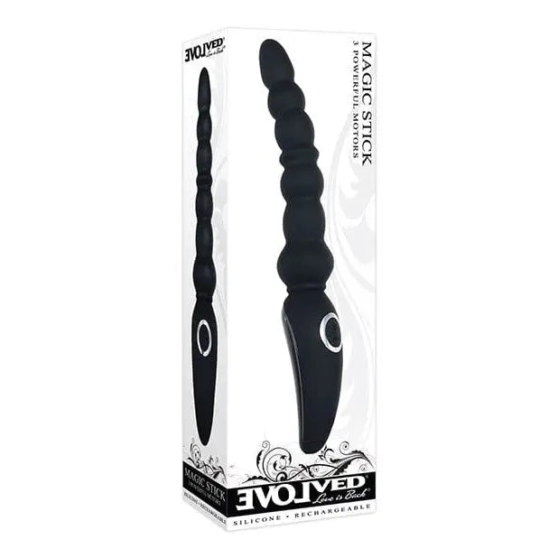 Evolved Magic Stick Beaded Vibrator: Black vibrating device with dual black handles