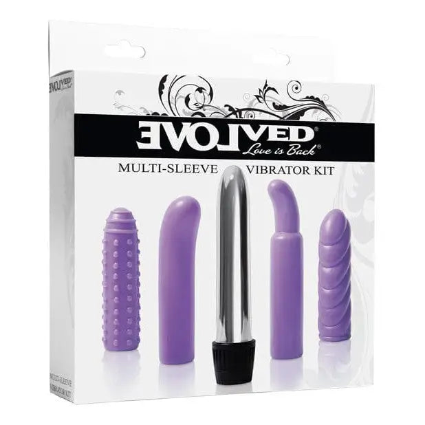 Evolved Multi-Sleeve Vibrator Kit: purple vibrating device with a black handle