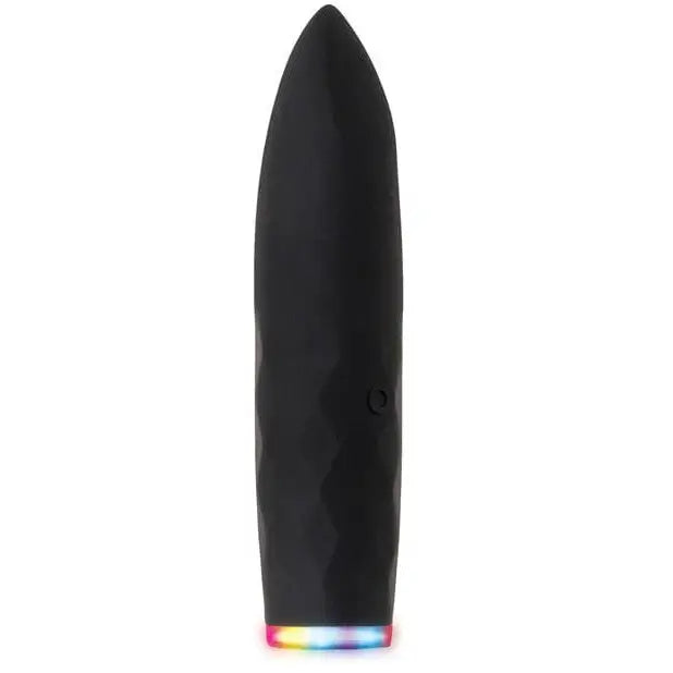 Evolved On The Spot Bullet with LED Lights - black device featuring multi color vibration functions