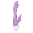 Evolved Pleasing Petal Vibe in pink, featuring a purple and white curved silicone massager