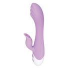 Evolved Pleasing Petal Vibe – Pink: Curved purple silicone massager with white base