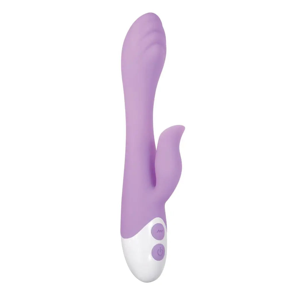 Evolved Pleasing Petal Vibe in Pink, dual stimulation vibrator, purple and white design