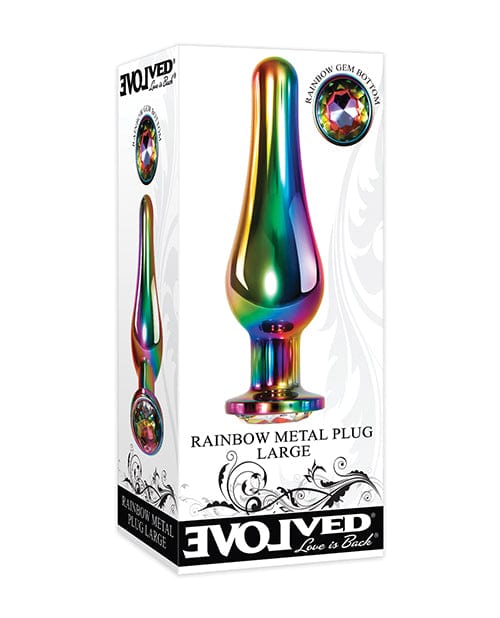 Evolved Plug Large / Multi-Color Evolved Rainbow Metal Butt Plug with Jewel in Base at the Haus of Shag