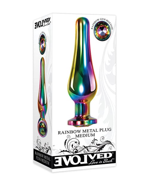 Evolved Plug Medium / Multi-Color Evolved Rainbow Metal Butt Plug with Jewel in Base at the Haus of Shag
