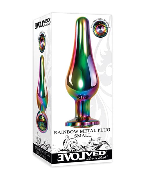 Evolved Plug Small / Multi-Color Evolved Rainbow Metal Butt Plug with Jewel in Base at the Haus of Shag