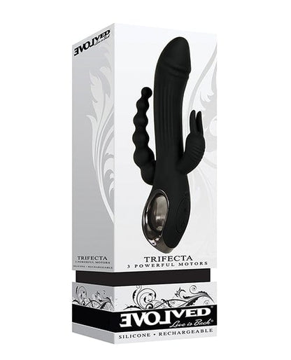 Evolved Rabbit Black / 4.5" / 1.52" Evolved Trifecta Triple Stimulating Rabbit with Anal Beads at the Haus of Shag