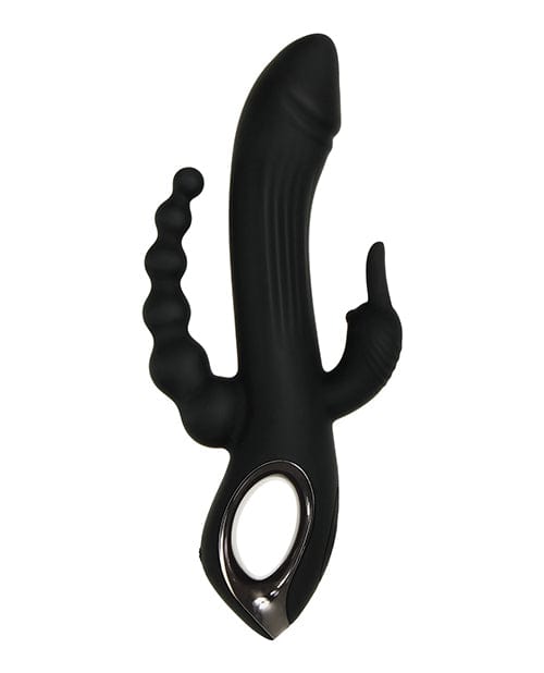 Evolved Rabbit Black / 4.5" / 1.52" Evolved Trifecta Triple Stimulating Rabbit with Anal Beads at the Haus of Shag