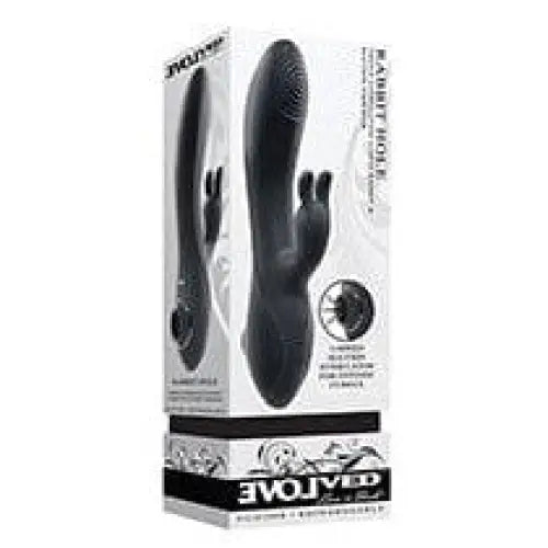 Evolved Rabbit Hole Triple Stimulation Vibrator - Black rabbit-shaped dual stimulator and packaging