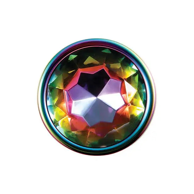 Rainbow colored glass jewel in the Evolved Rainbow Metal Plug 3-Piece Set