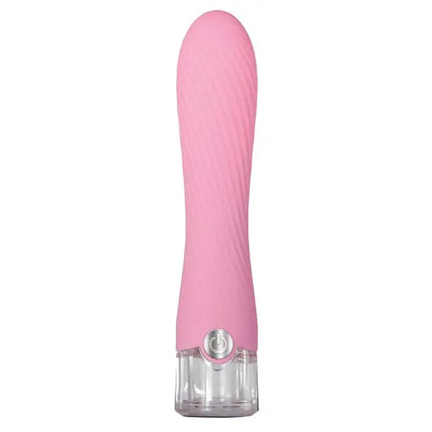 Evolved Sparkle Rechargeable Vibrator: Close-up of pink device on white background