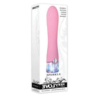 Evolved Sparkle Rechargeable Vibrator in pink, boxed on white background