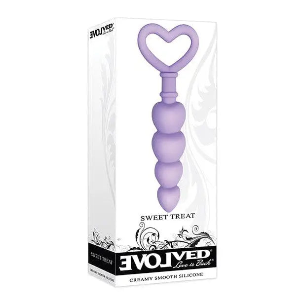 Evolved Sweet Treat Anal Beads in purple with heart shaped handle vibrating toy