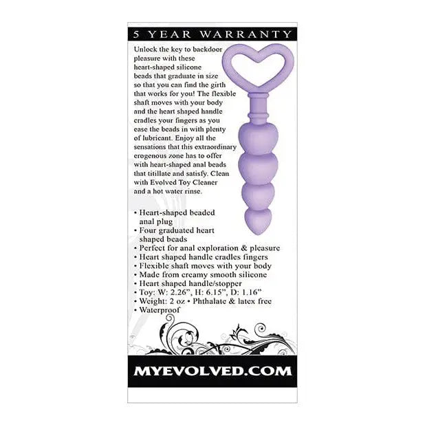 Purple heart shaped vibrating device with heart shaped handle, Evolved Sweet Treat Anal Beads