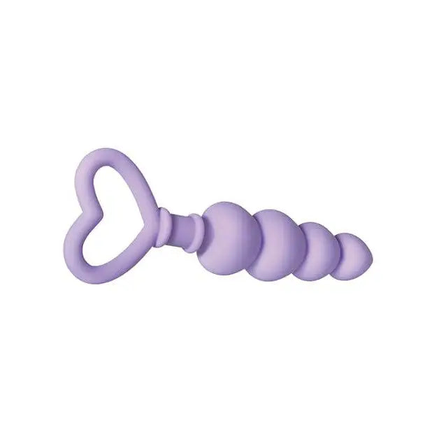 Evolved Sweet Treat Anal Beads with a purple silicone heart shaped handle