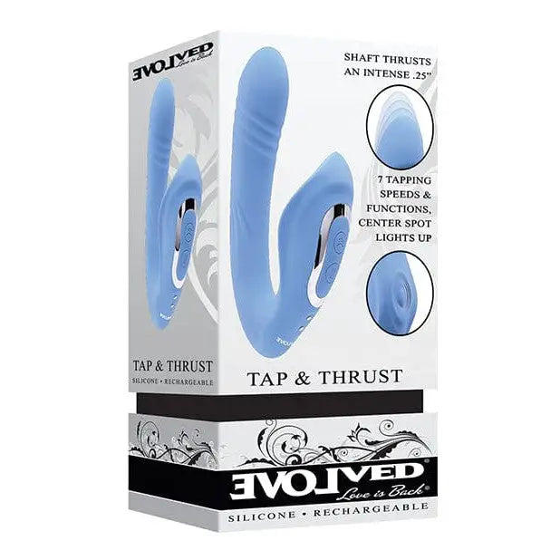 Light blue Evolved Tap & Thrust Dual Vibe - Blue silicone adult pleasure device