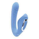 Light blue curved silicone dual vibe with control buttons - Evolved Tap & Thrust Dual Vibe