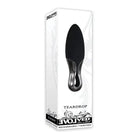 Close-up of black Evolved Teardrop Pocket Size Stimulator in a box