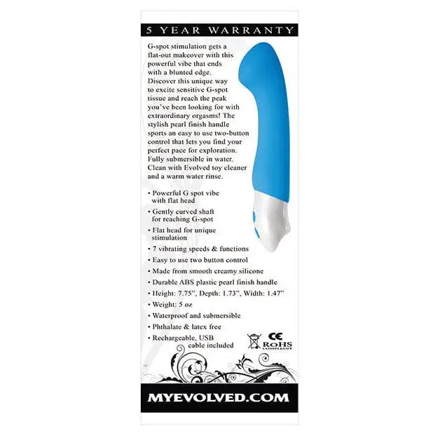 Evolved Tempest G-Spot Vibrator banner with black and white text on blue and white background