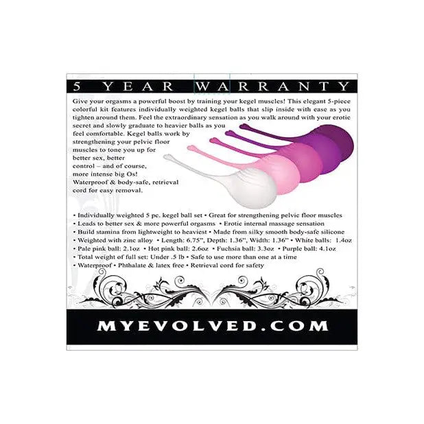 Evolved Tight & Delight 5 Piece Weighted Kegel Ball Set in white and pink colors