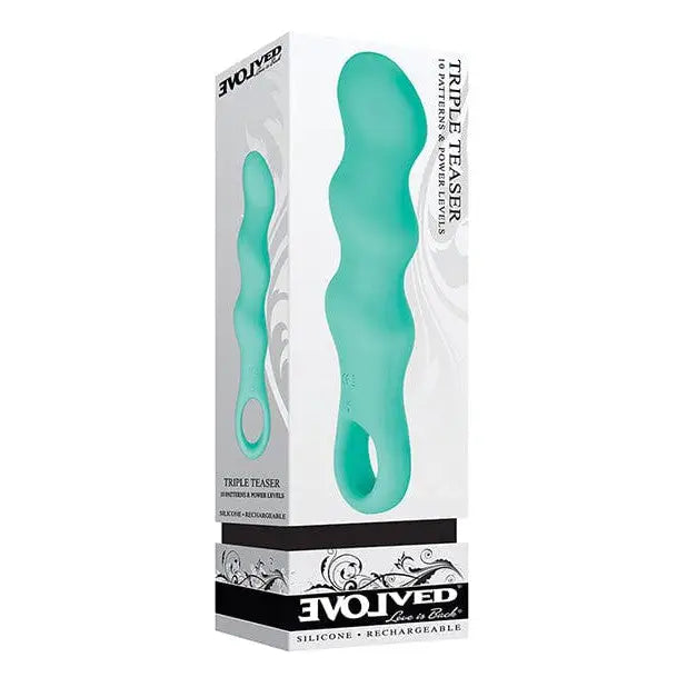 Evolved Triple Teaser Vibrator with Three Motors in green and white handle packaging