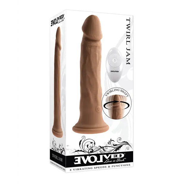 Evolved ’Twirl Jam’ Rechargeable Remote-Controlled Vibrating Twirling 9 in. Silicone Vibrator - Chocolate