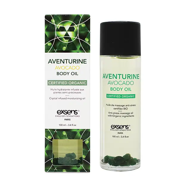 Exsens Body Oil Aventurine Avocado 3.4 oz, a nourishing body oil with natural seed oils