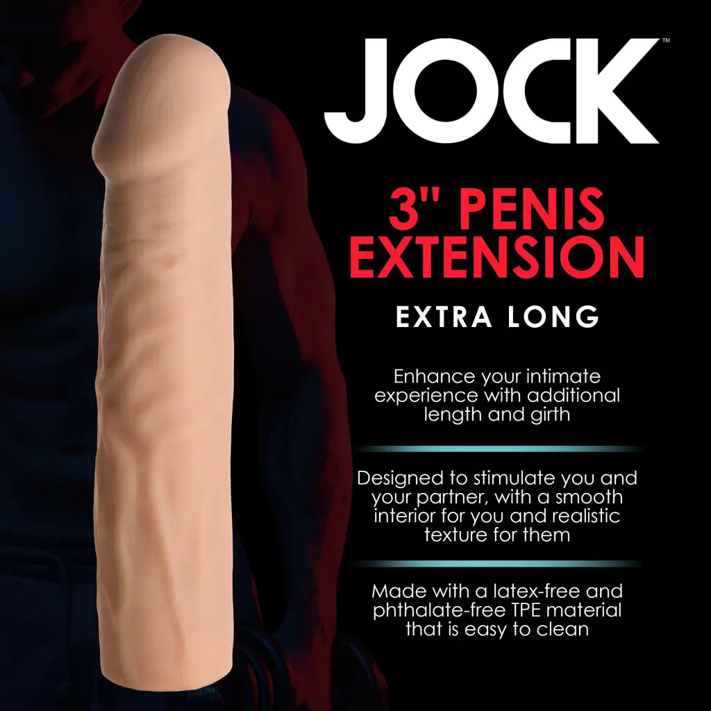 Flesh-colored extra long 3 inch penis extension made from body-safe materials