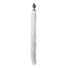 Extra Long Mink Tail Metal Anal Plug with white furry tail & black metal tip