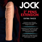 A flesh-colored 2 inch penis extension device named ’Jock’ with detailed product info