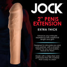 A flesh-colored inch penis extension device called ’Jock’ with product details