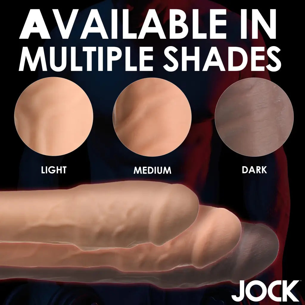 Flesh-colored 2-inch penis extension dildo available in light, medium, and dark skin tones