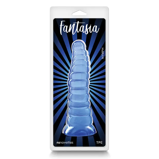 Fantasia Nymph Jelly Dildo Teal - blue plastic penis toy with black and white background