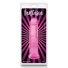 Pink plastic bottle labeled ’fatsa’ next to Fantasia Upper 6.5 in. Jelly Dildo Blue