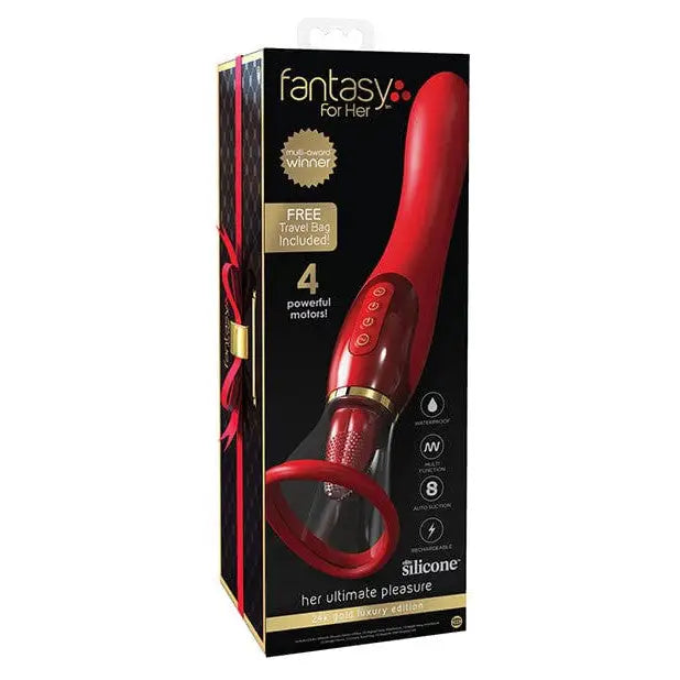 Red silicone massager with multiple speeds and curved design - Ultimate Pleasure 24k Gold Edition