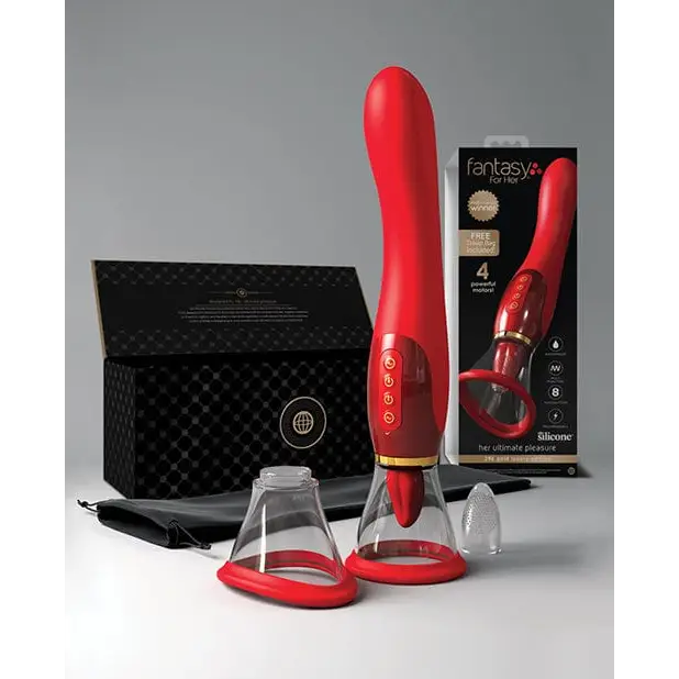 Red silicone massager with attachments - Fantasy For Her Ultimate Pleasure 24k Gold Edition