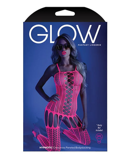 Fantasy Lingerie Bodystocking Glow 'Hypnotic' Black Light Criss Cross Paneled Bodystocking by Fantasy Lingerie at the Haus of Shag