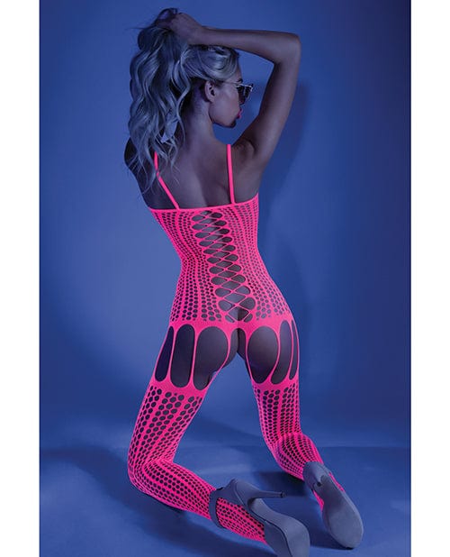Fantasy Lingerie Bodystocking Glow 'Hypnotic' Black Light Criss Cross Paneled Bodystocking by Fantasy Lingerie at the Haus of Shag
