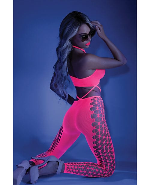 Fantasy Lingerie Bodystocking Glow 'Own the Night' Black Light Cropped Cutout Halter Bodystocking by Fantasy Lingerie at the Haus of Shag