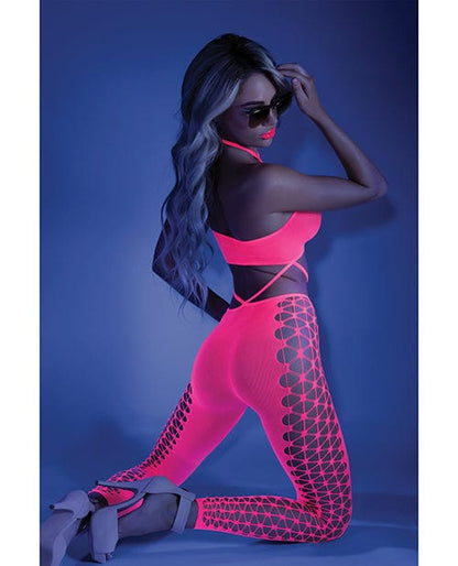 Fantasy Lingerie Bodystocking Glow 'Own the Night' Black Light Cropped Cutout Halter Bodystocking by Fantasy Lingerie at the Haus of Shag