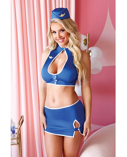 Fantasy Lingerie Costumes L/xl Play Fly W/me Napkin Hat, Top & Skirt Blue at the Haus of Shag