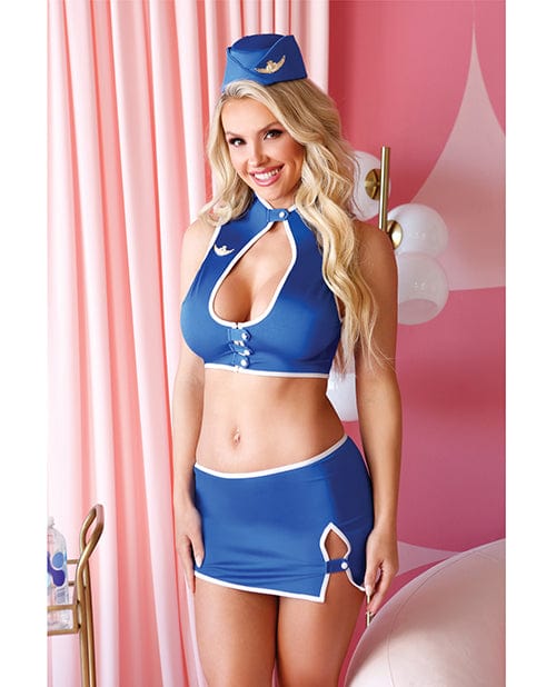 Fantasy Lingerie Costumes Small / Medium Play Fly W/me Napkin Hat, Top & Skirt Blue at the Haus of Shag