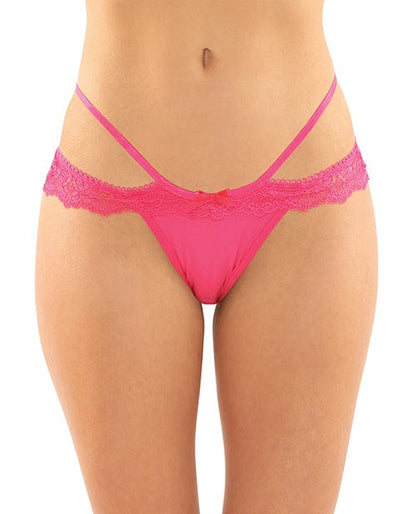 Fantasy Lingerie Crotchless Panty Small / Medium / Pink Posey Strappy Lace & Microfiber Crotchless Panty at the Haus of Shag