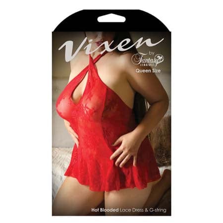 Fantasy Lingerie Dress One Size Fits Most (Queen) / Red Vixen 'Hot Blooded' Lace Dress & G-String by Fantasy Lingerie at the Haus of Shag