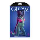 Packaging for Fantasy Lingerie Glow suspender stockings set in neon green Queen Size