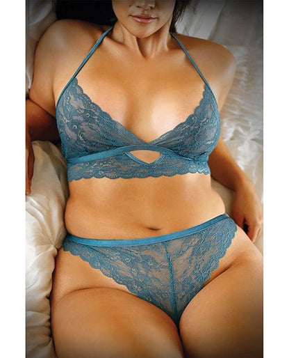 Fantasy Lingerie Lingerie Set Queen Vixen Teal Me About It Scalloped Lace Bralette W/panty Teal at the Haus of Shag