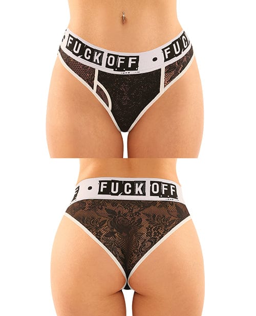 Fantasy Lingerie Panties Large/Extra Large Vibes Buddy Fuck Off Lace Boy Brief & Lace Thong Black at the Haus of Shag