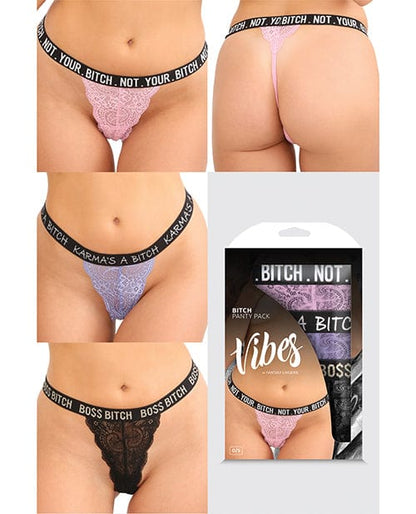 Fantasy Lingerie Panties Vibes Bitch 3 Pack Lace Panty Assorted Colors O/s at the Haus of Shag